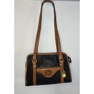 Vintage Dooney & Bourke USA Black Tan AWL Leather Shoulder Bag Tote Purse